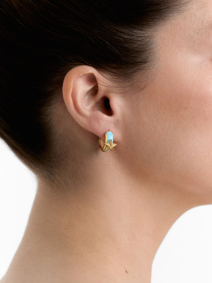 Enamelled Starfish Single Hoop Earring - Stainless Steel