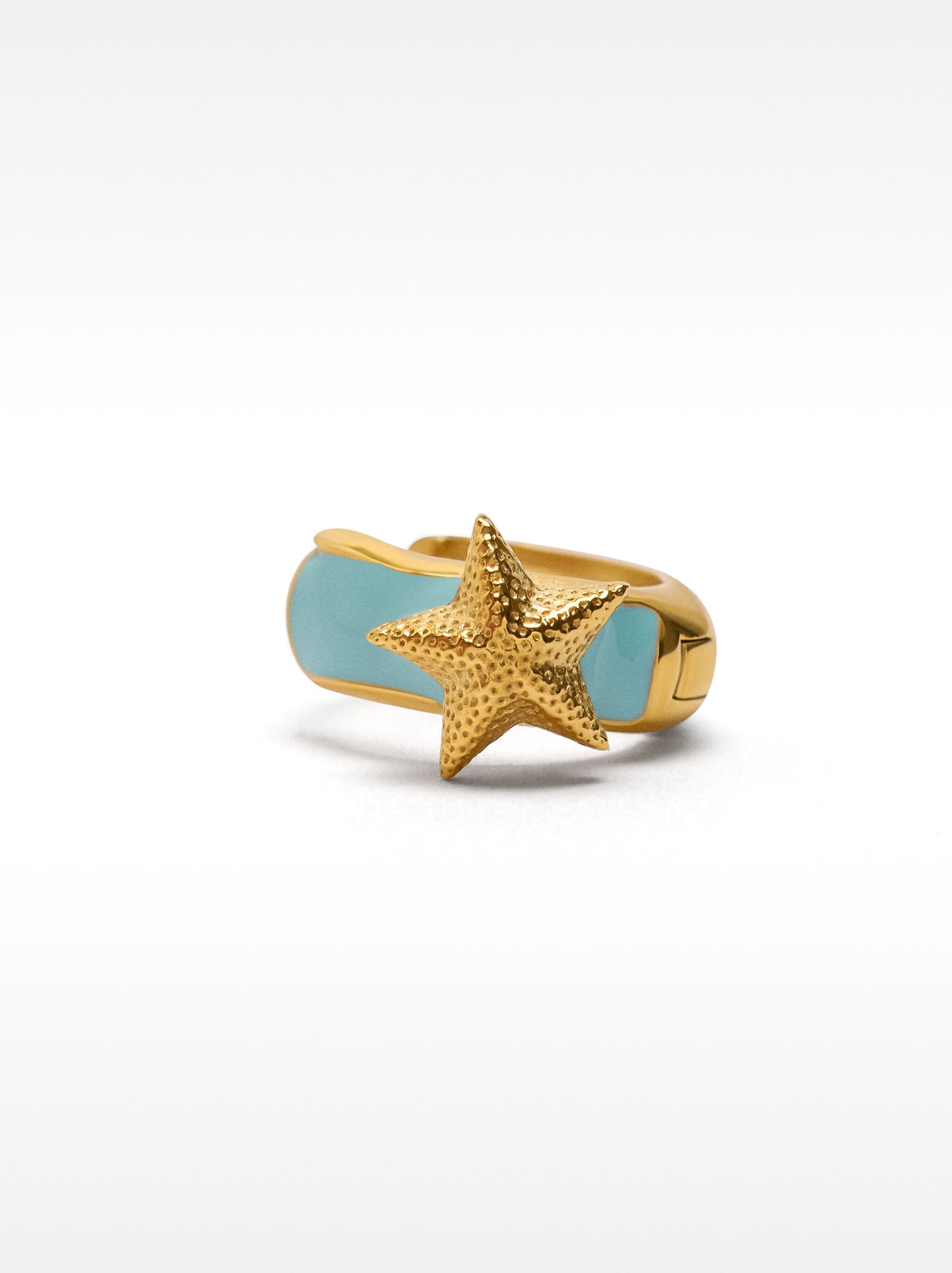 Enamelled Starfish Single Hoop Earring - Stainless Steel