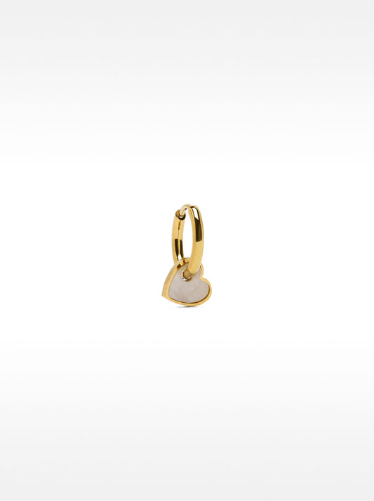 Single Hoop Earring With Shell And Heart - Stainless Steel