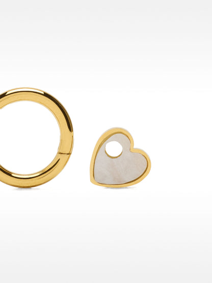 Single Hoop Earring With Shell And Heart - Stainless Steel