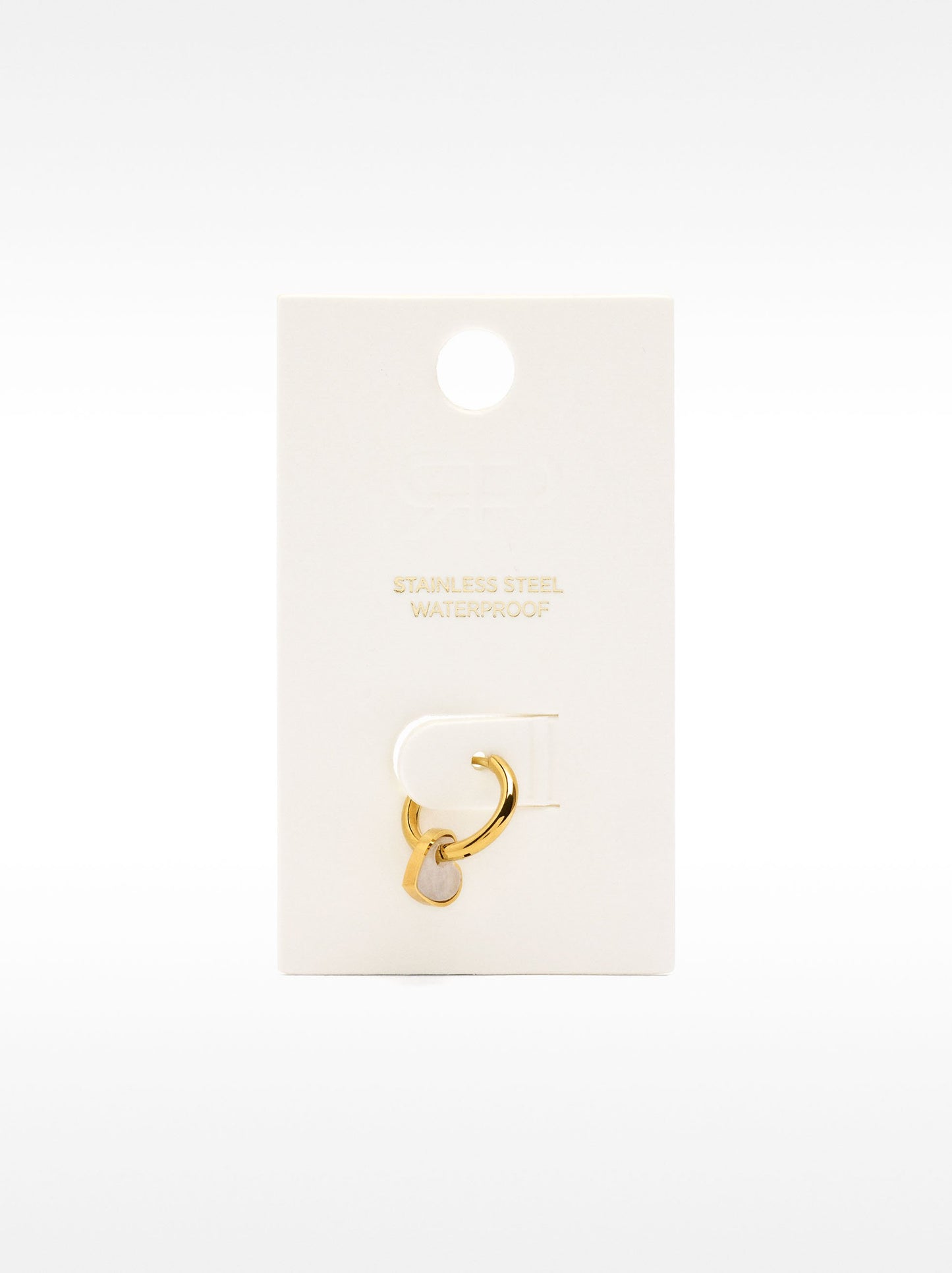 Single Hoop Earring With Shell And Heart - Stainless Steel