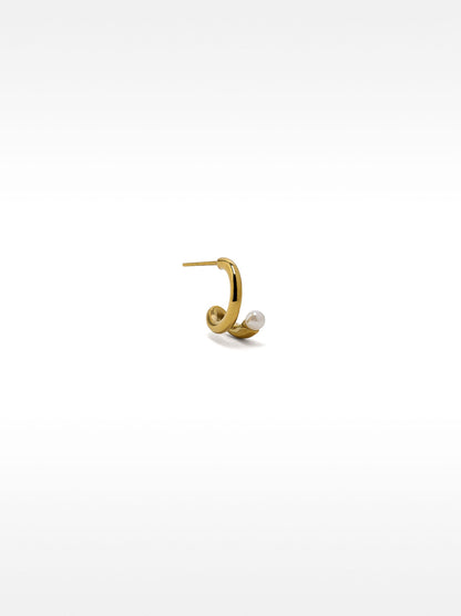 Single Hoop Earring With Pearl - Stainless Steel