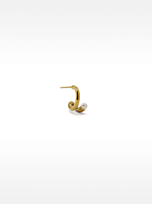 Single Hoop Earring With Pearl - Stainless Steel