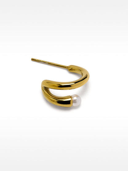 Single Hoop Earring With Pearl - Stainless Steel