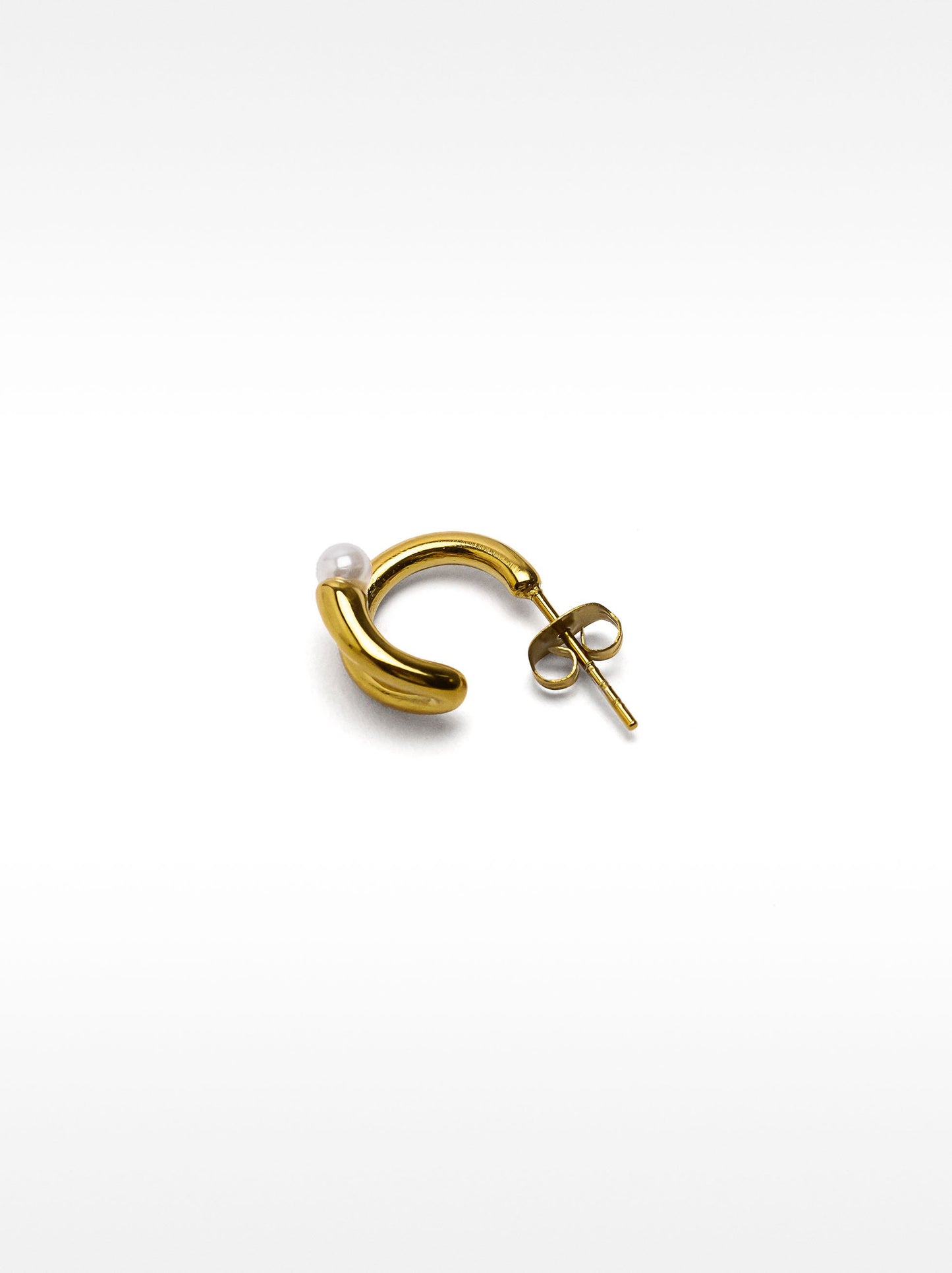 Single Hoop Earring With Pearl - Stainless Steel