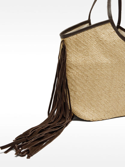 Raffia Shopper Bag With Leather Fringes