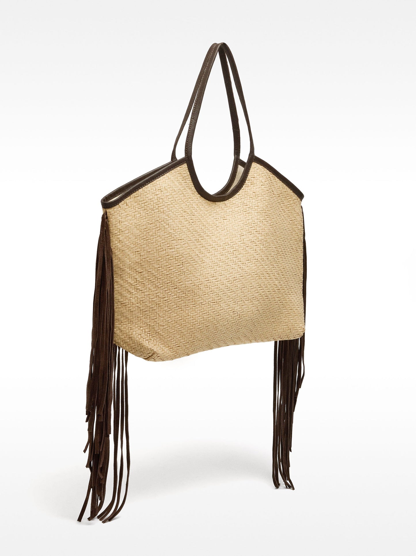 Raffia Shopper Bag With Leather Fringes