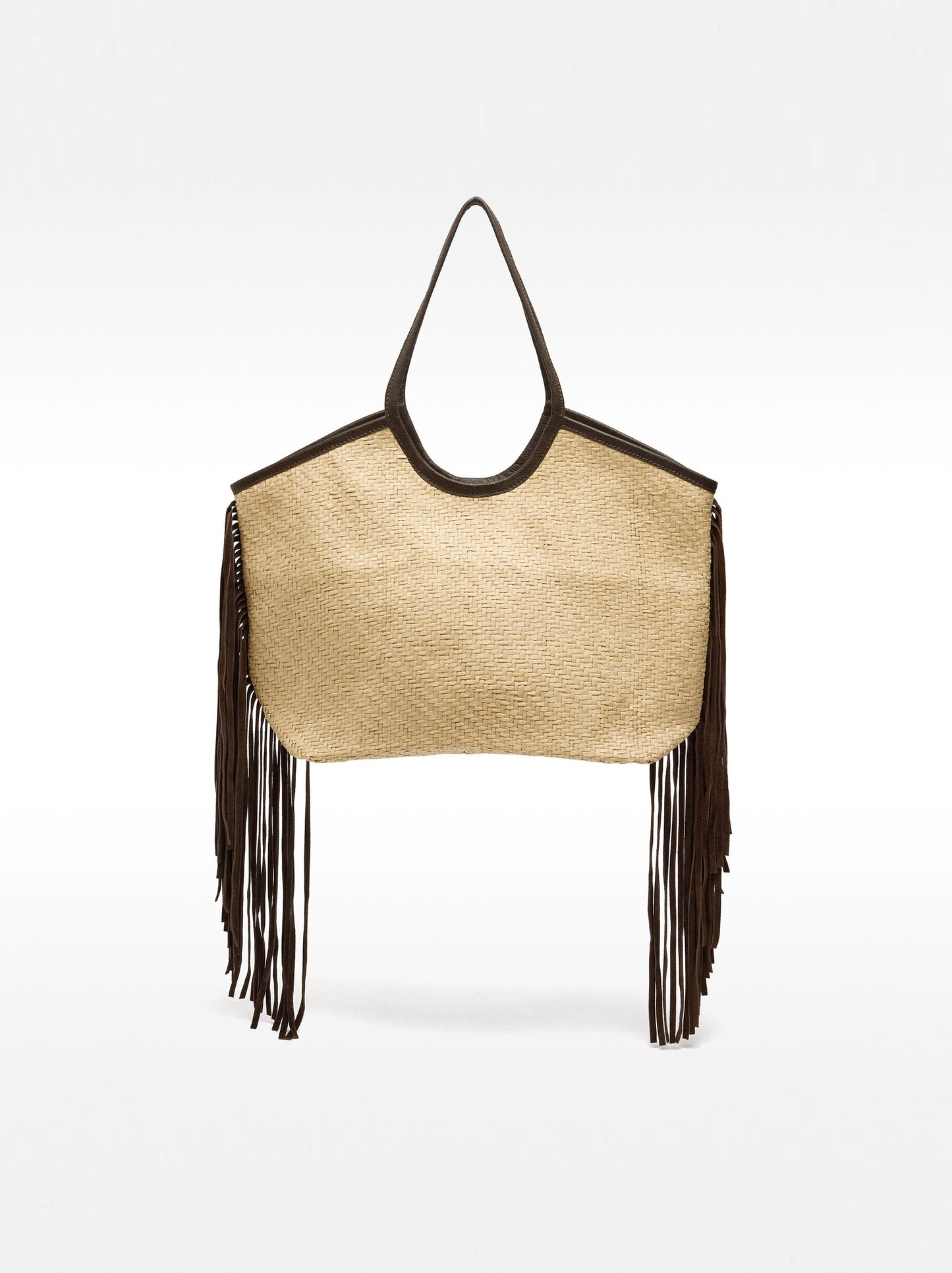Raffia Shopper Bag With Leather Fringes