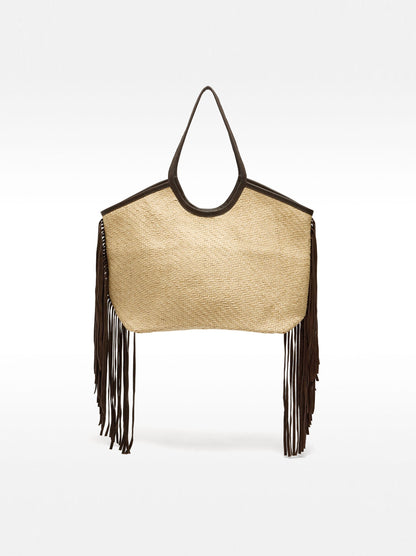 Raffia Shopper Bag With Leather Fringes