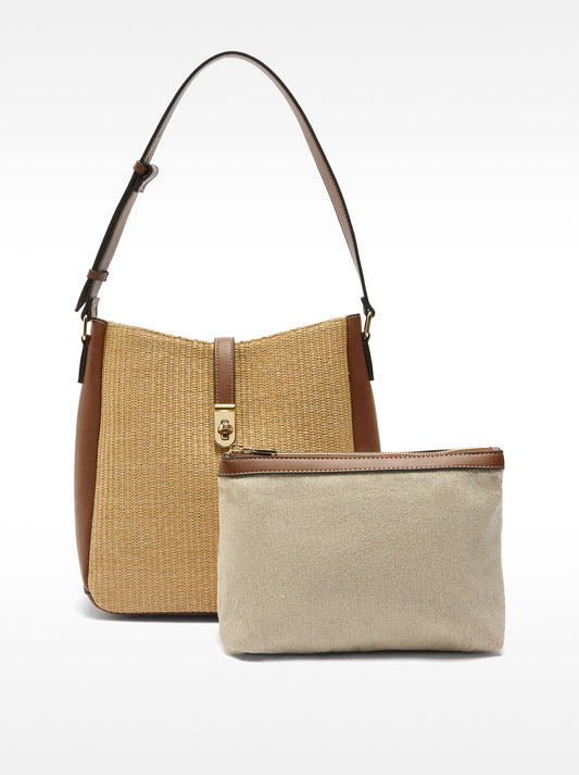 Shoulder Bag With Straw Effect