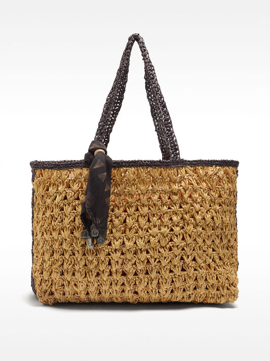 Shopper Bag With Braided Straw Effect