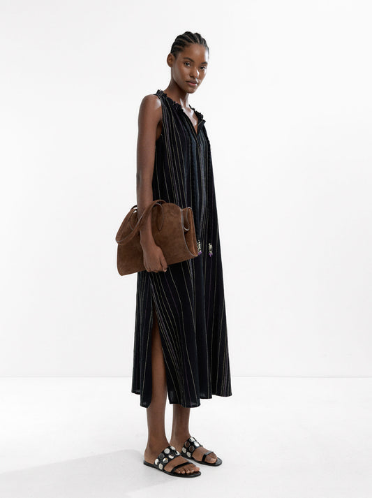 Long Dress With Multicolor Topstitching