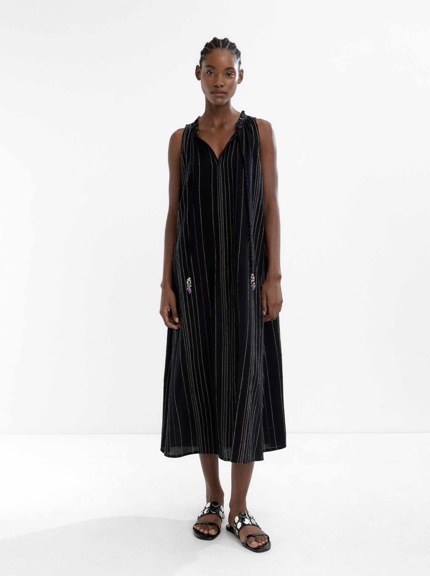 Long Dress With Multicolor Topstitching