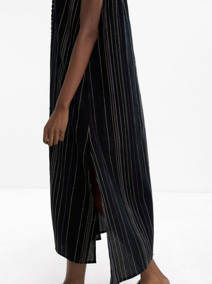 Long Dress With Multicolor Topstitching