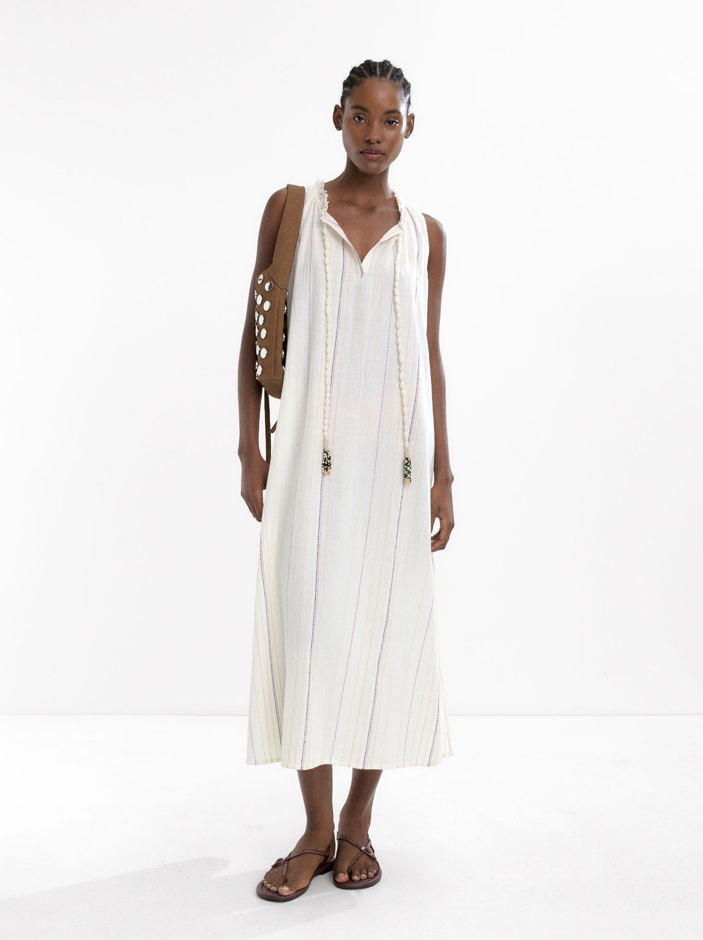 Long Dress With Multicolor Topstitching