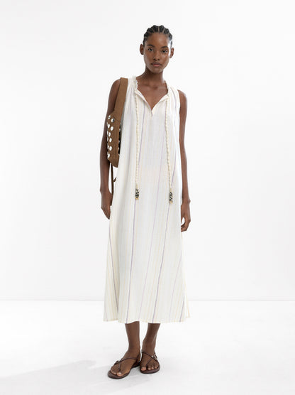 Long Dress With Multicolor Topstitching