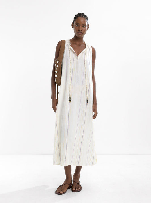 Long Dress With Multicolor Topstitching