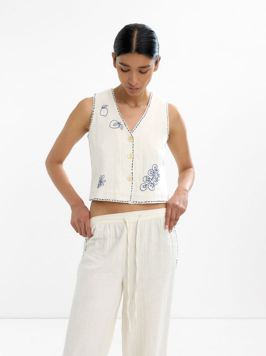 100% Cotton Vest With Embroidery