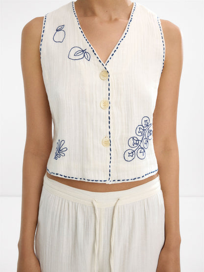 100% Cotton Vest With Embroidery