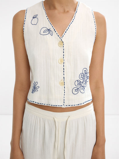 100% Cotton Vest With Embroidery