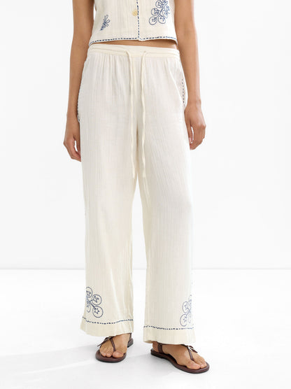 100% Cotton Trousers With Embroidery