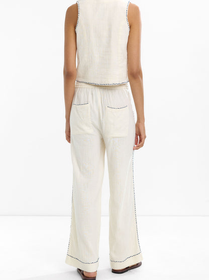 100% Cotton Trousers With Embroidery