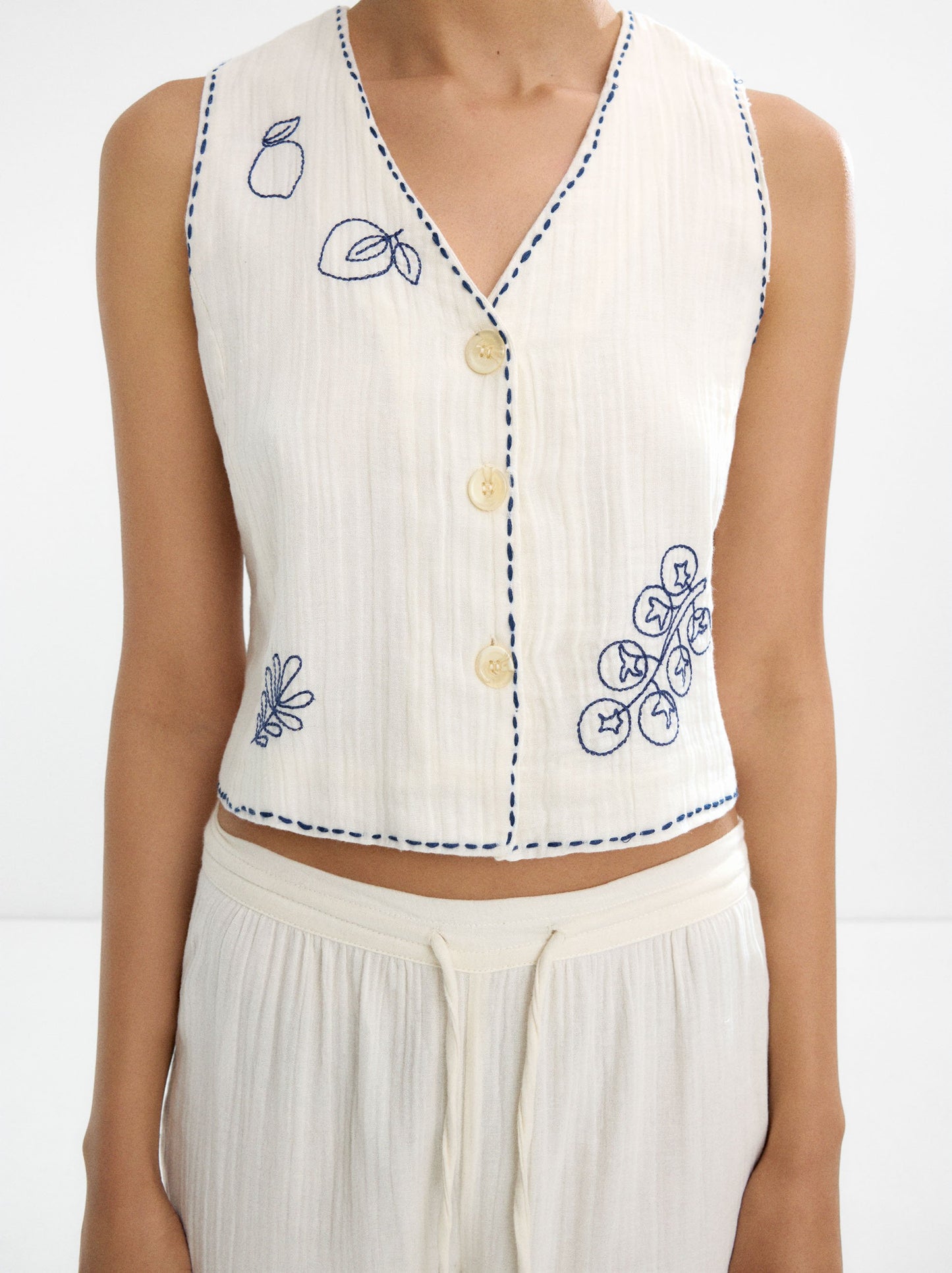 100% Cotton Trousers With Embroidery