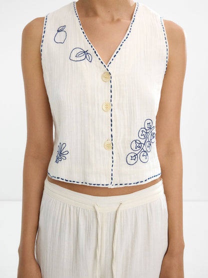 100% Cotton Trousers With Embroidery