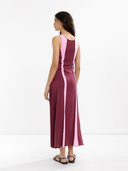 Long Dress With Contrast Fabrics