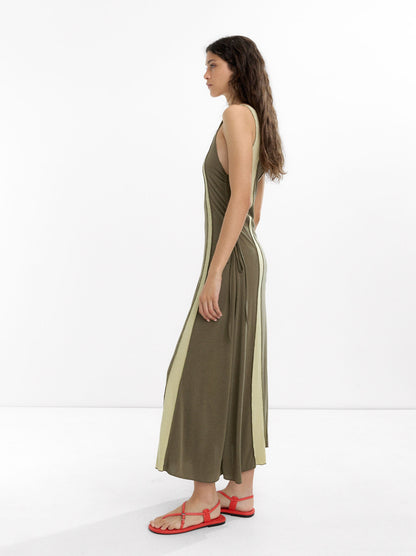 Long Dress With Contrast Fabrics
