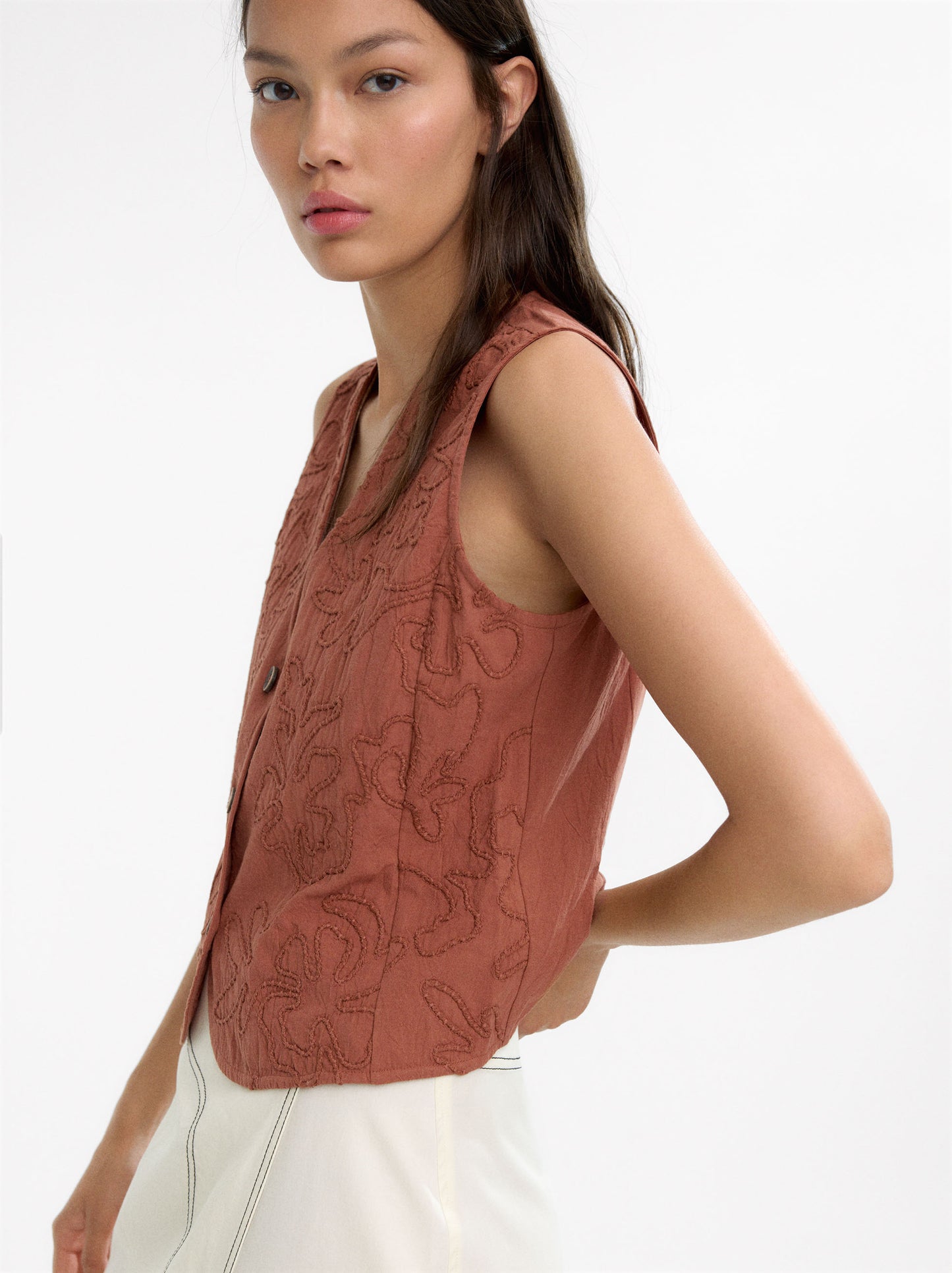Vest With Embroidery 100% Cotton