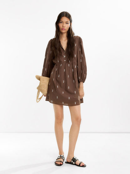 Short Dress With Embroidery 100% Cotton
