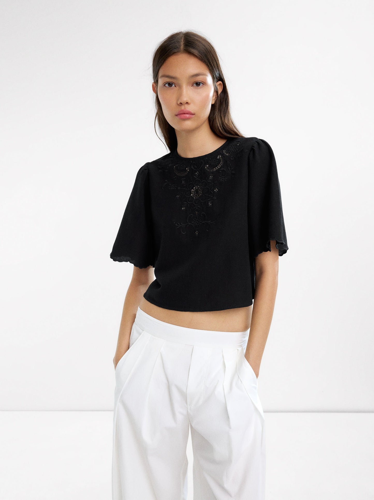 Cropped Blouse With Embroidery