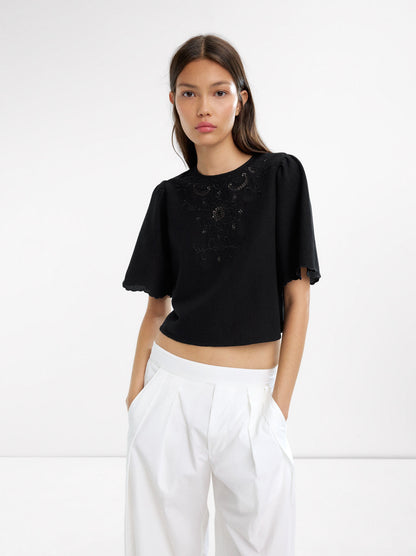 Cropped Blouse With Embroidery
