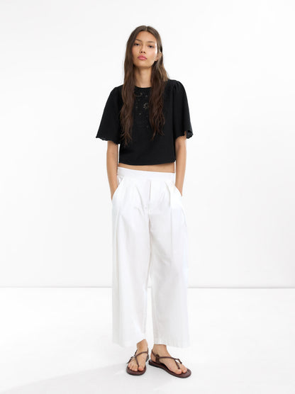 Cropped Blouse With Embroidery