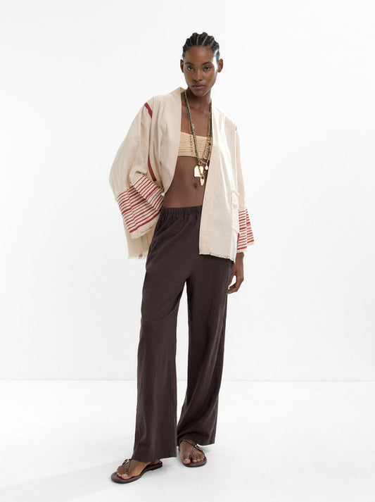 Printed Kimono Made Of Linen And Cotton