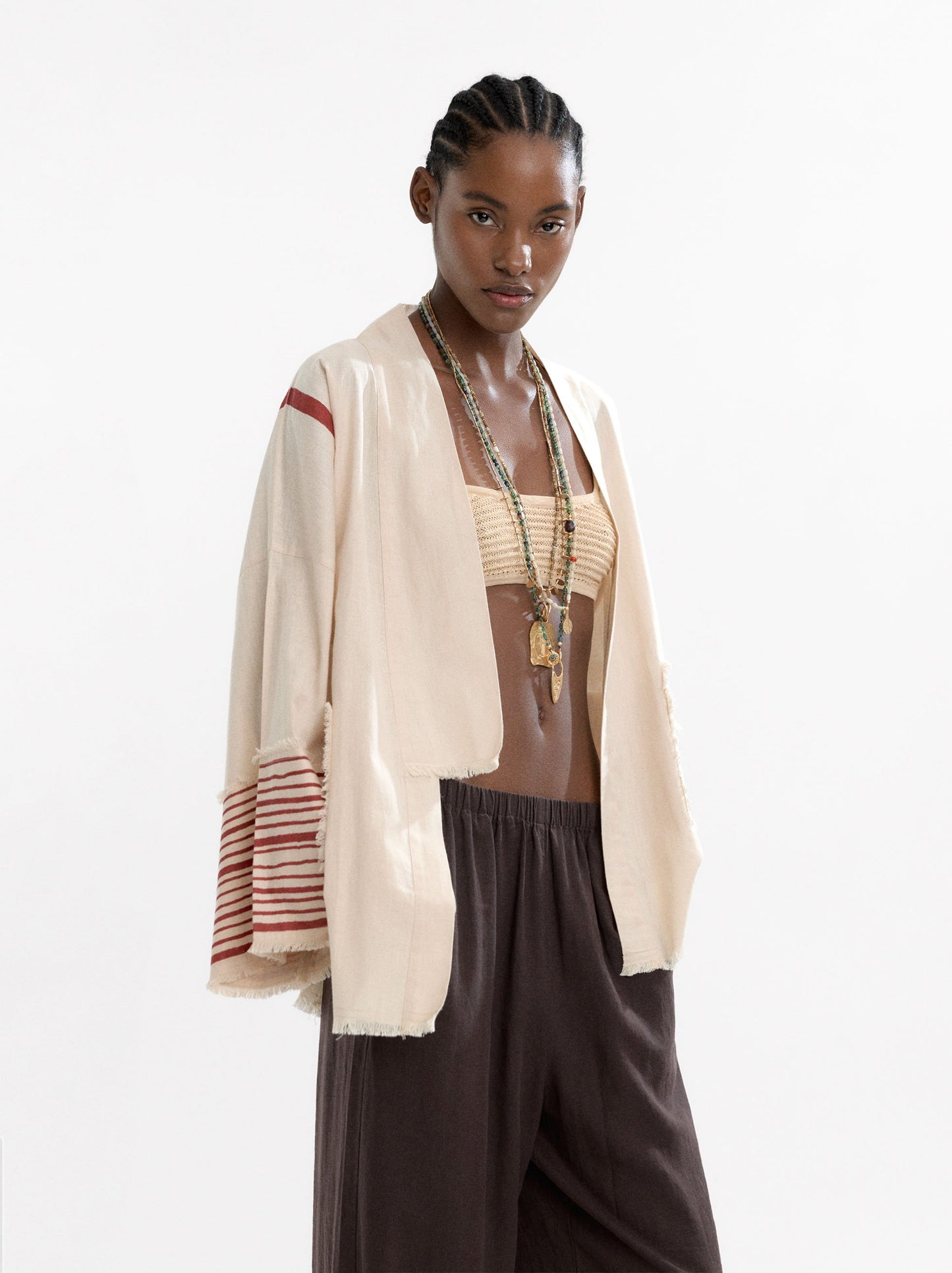 Printed Kimono Made Of Linen And Cotton