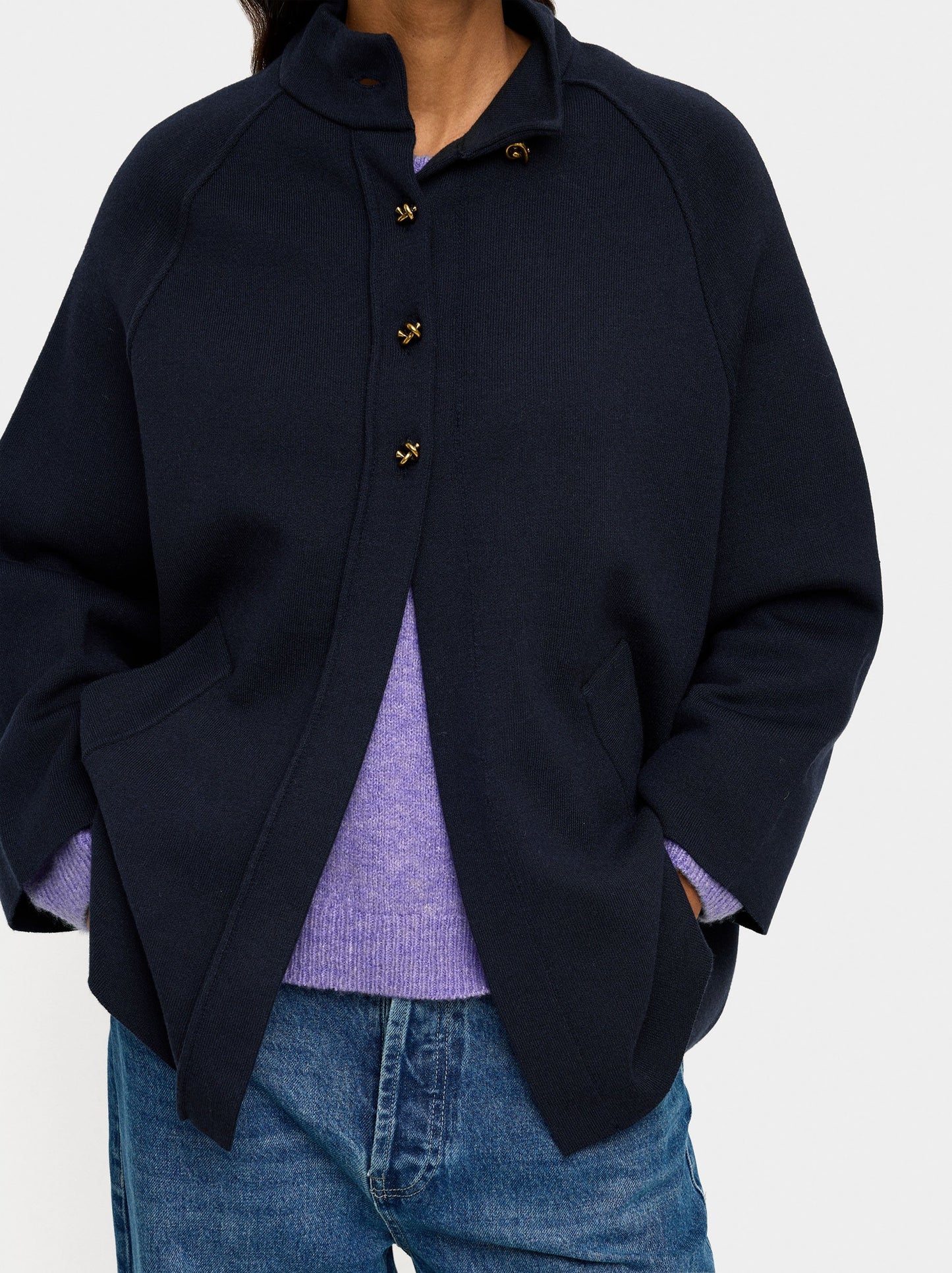 Knit Poncho With High Neck