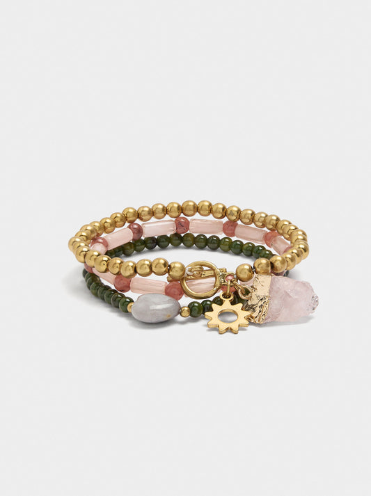 Set Of Elastic Bracelets With Stones
