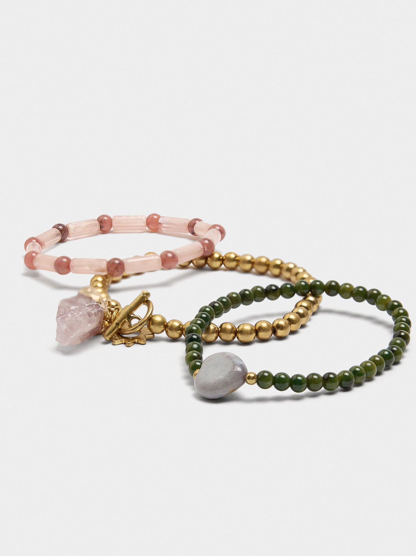 Set Of Elastic Bracelets With Stones