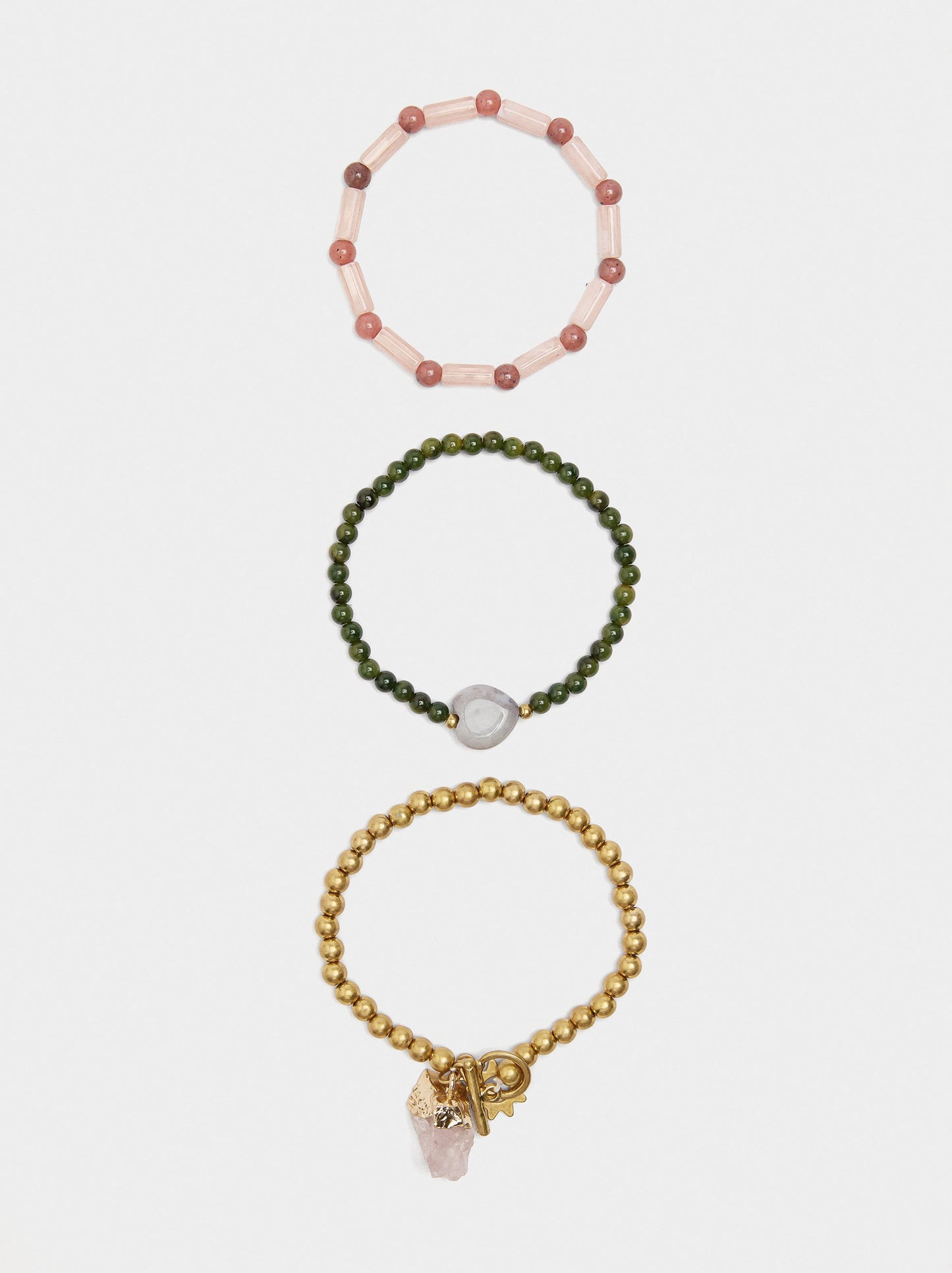 Set Of Elastic Bracelets With Stones