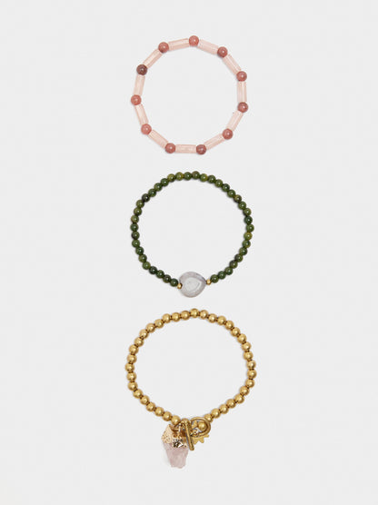 Set Of Elastic Bracelets With Stones