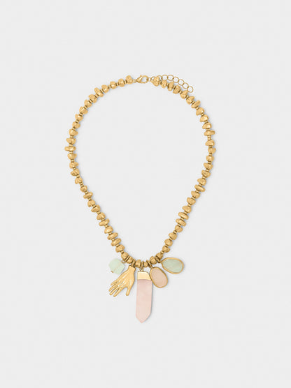 Necklace With Hand And Stone Pendants
