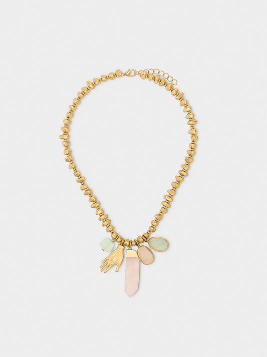 Necklace With Hand And Stone Pendants