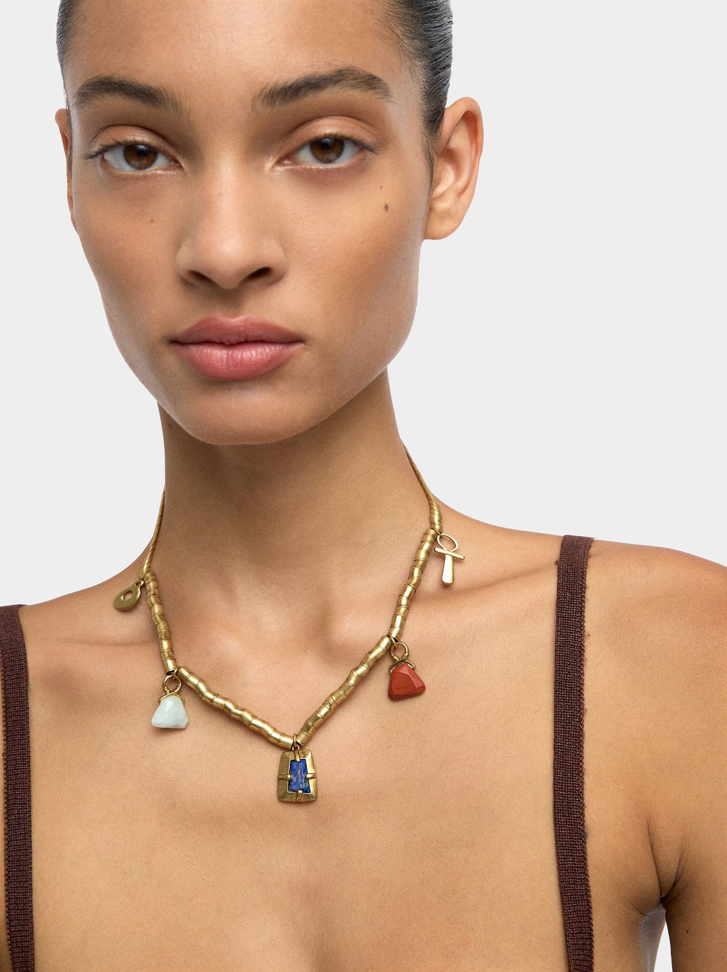 Snake Chain Necklace With Stone Pendants
