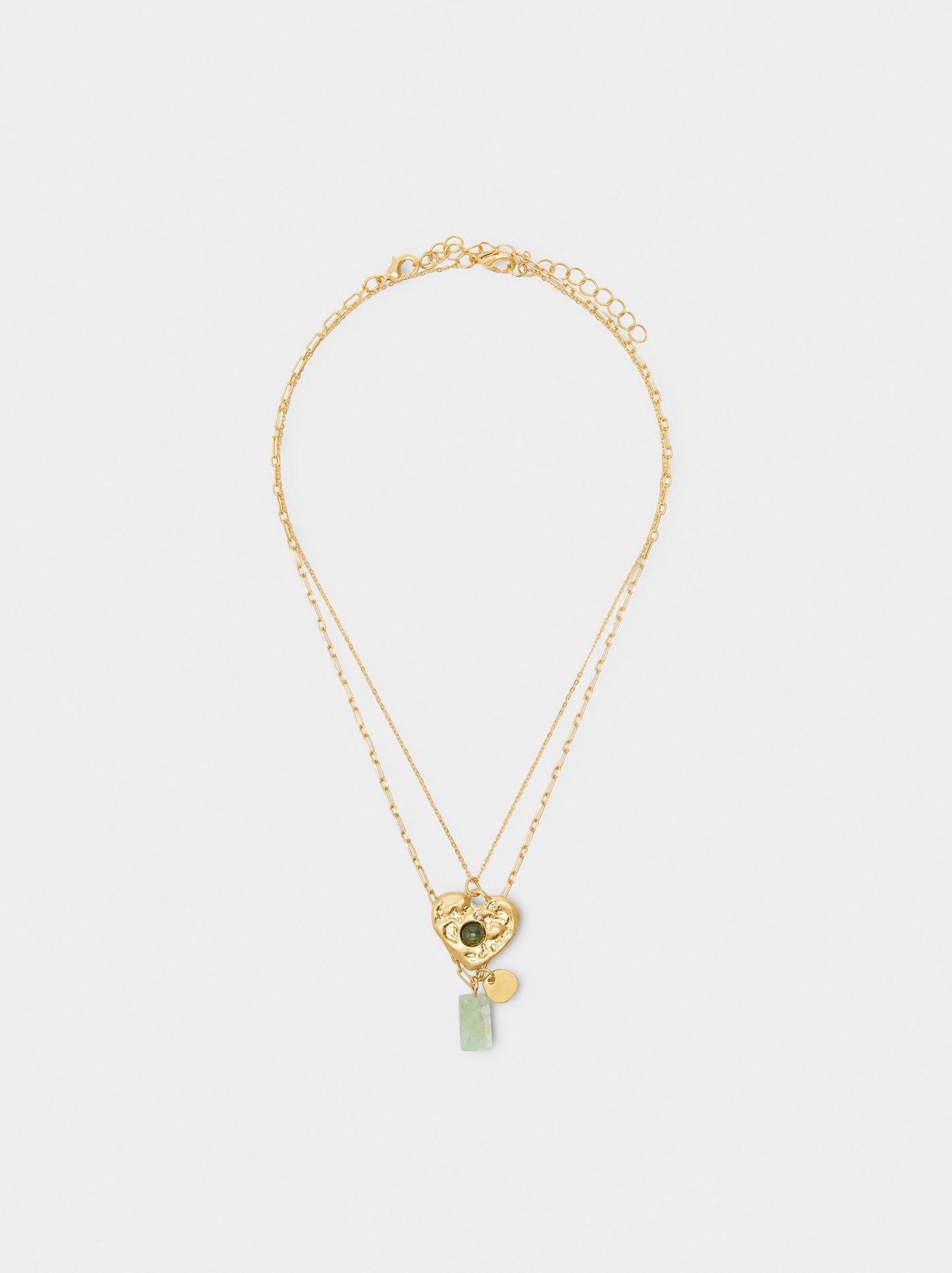 Set Of Necklaces With Heart Pendant And Stone