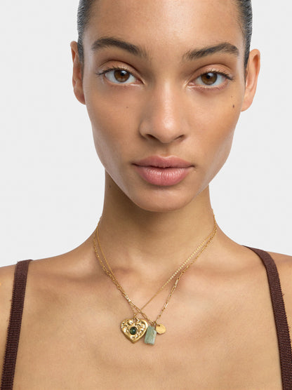 Set Of Necklaces With Heart Pendant And Stone