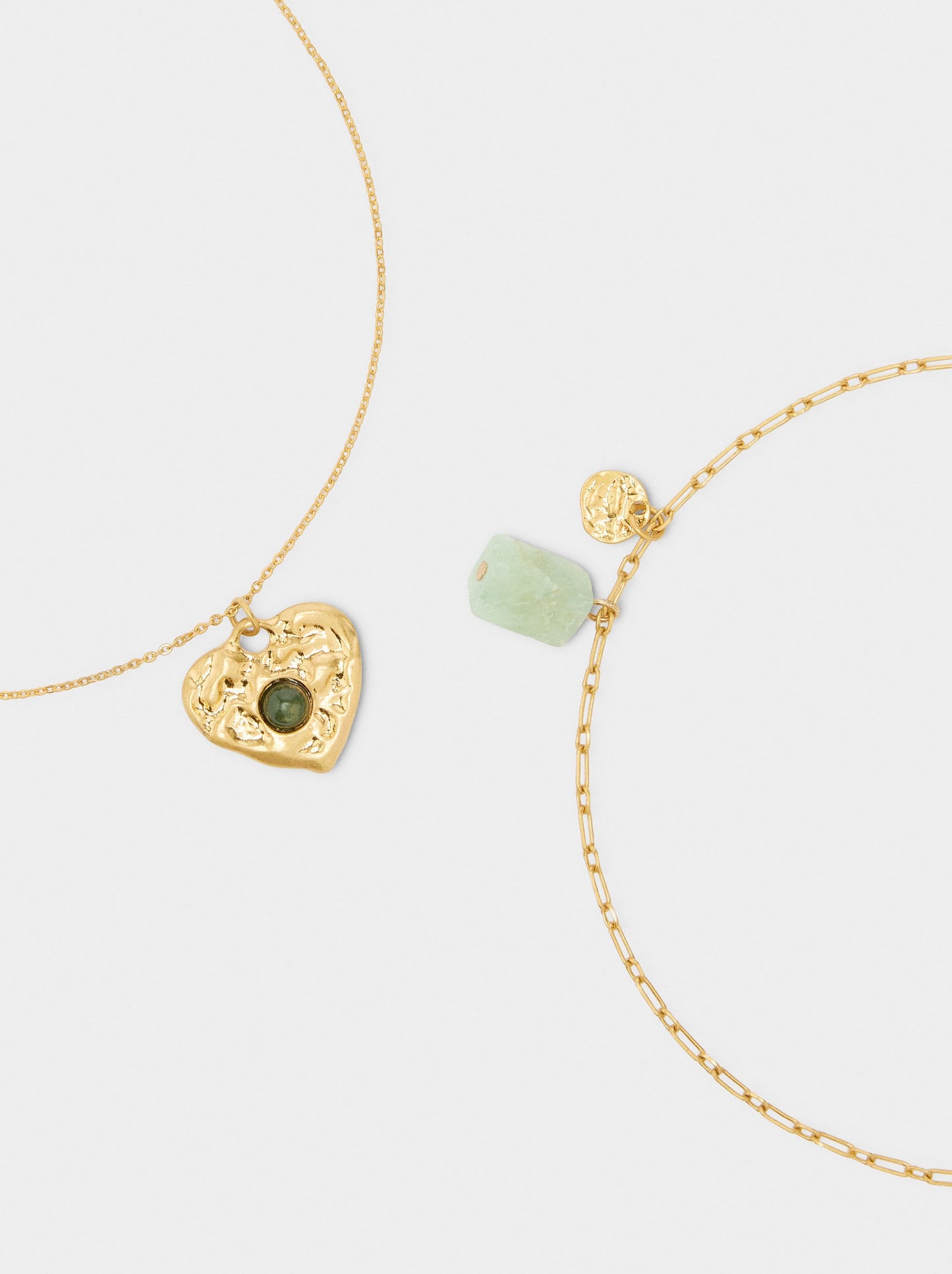 Set Of Necklaces With Heart Pendant And Stone