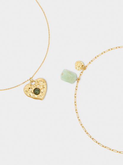 Set Of Necklaces With Heart Pendant And Stone