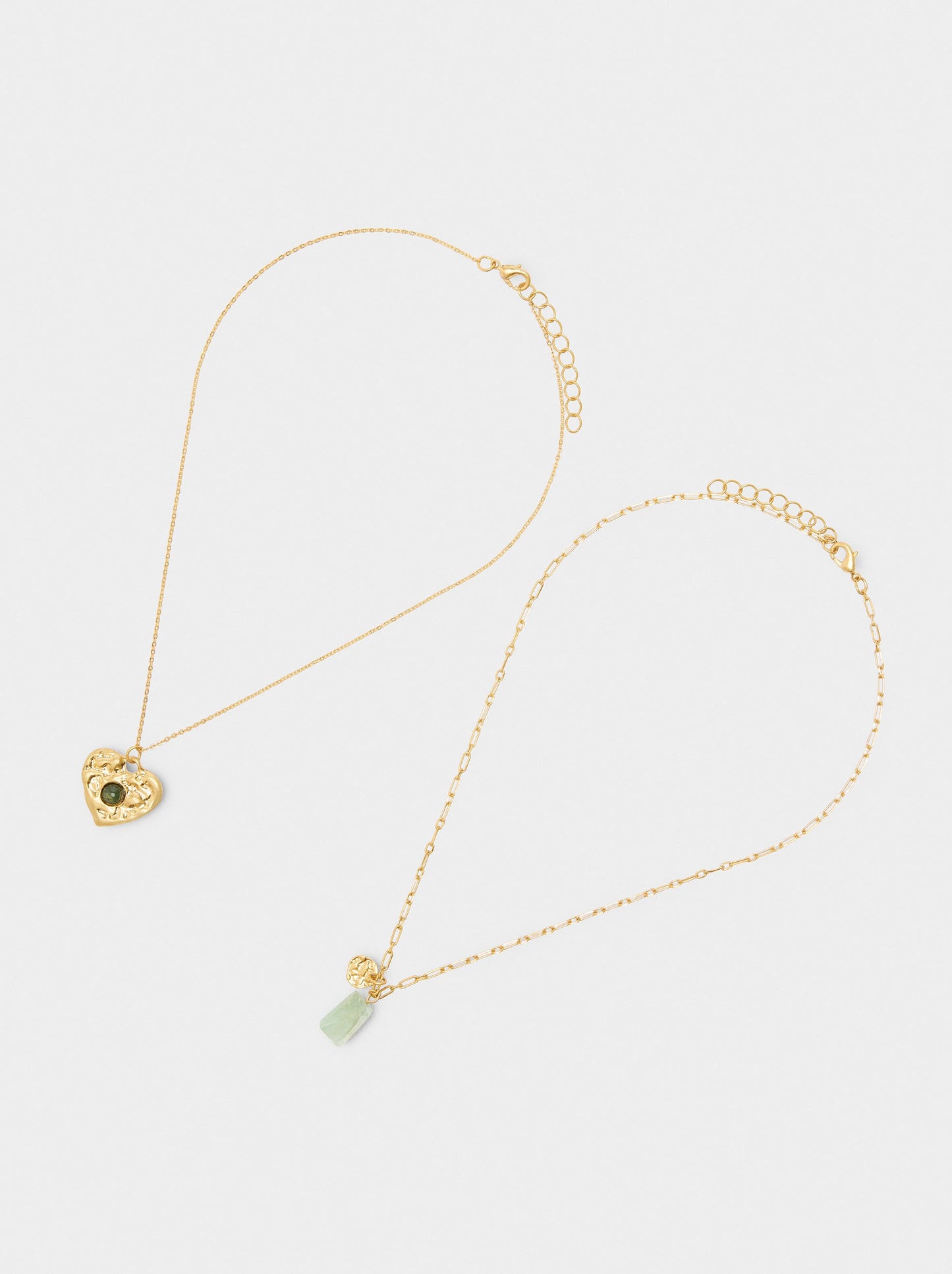 Set Of Necklaces With Heart Pendant And Stone